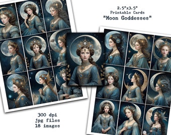 Mondgöttinnen Druckkarten: Vintage Celestial Art (Digitaler Download)