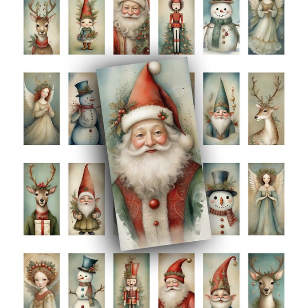 1x2, Christmas, Santa, Gnomes, Angels, Snowman, Nutcrackers, Printable, Collage Sheet, Digital, Strips, Pocket Letters, Ephemera, Graphics
