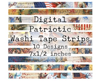 Vintage Patriotic Washi Tape Strips: 4th of July Ephemera (Digital Download)