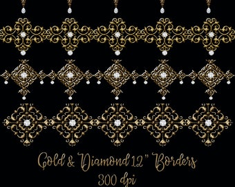 Gold Diamond Baroque Borders: Holiday Digital Overlays (Digital Download)