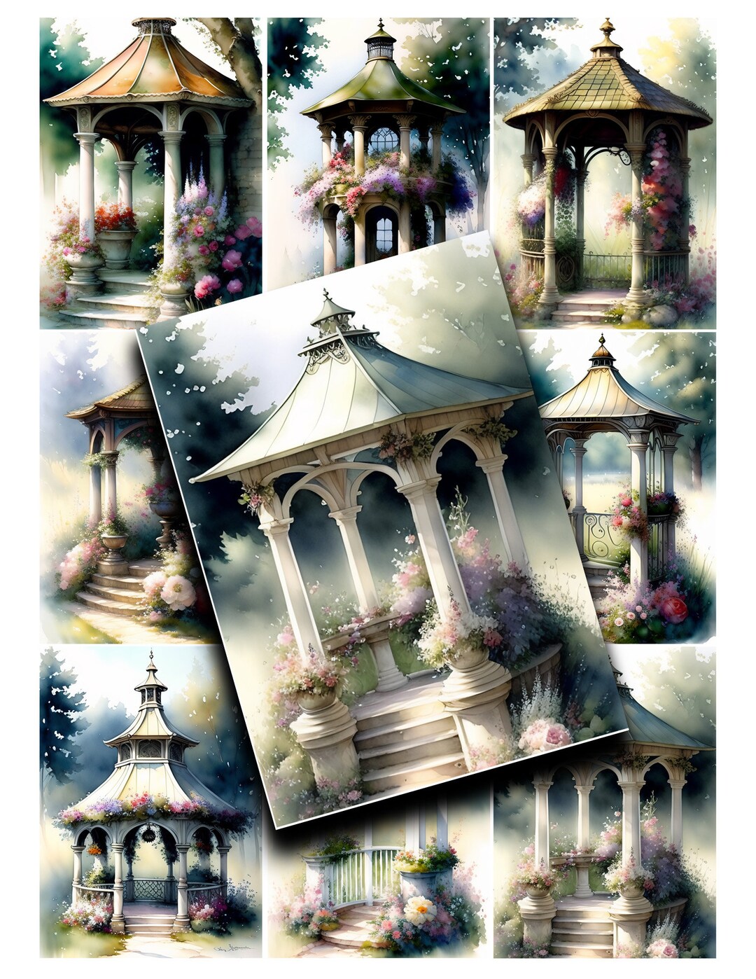 Dreamy Gazebos ATC Backgrounds for Collage Tags Junk Journals 2.5x3.5