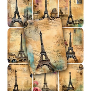 Feuille de collage, numérique, PARIS, FRANCE, Tour Eiffel, embellissements, étiquettes, journaux indésirables, collection, papier imprimable, téléchargement immédiat