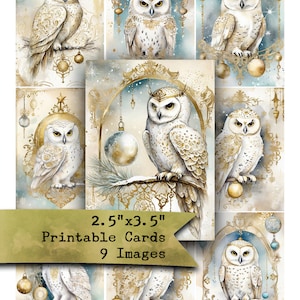 Carnets éphémères, journaux indésirables, chouettes des neiges, hiboux, Noël, clipart de journal intime, scrapbooking, étiquettes de poche, chutes de carnet, chutes de poche
