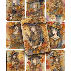 Autumn Witch ACEO Cards: Printable Collage Art (Digital Download)