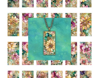 Floral Mosaic 1x2" Images: Domino Pendants, Journal Embellishments (Printable)
