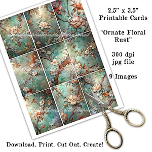 Ornate Floral Rust Collage Sheet: Printable Ephemera (Digital Download) ATC