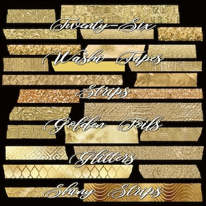 Lot de 26 rubans adhésifs dorés en Washi, paillettes métalliques, fichiers PNG, rubans adhésifs scintillants téléchargeables