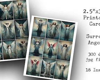 Collageblad surrealistische engel: afdrukbare dagboekkaarten (digitale download)