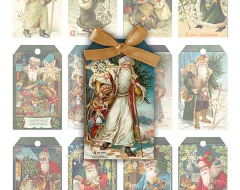 Vintage Santa Tags Gift Tags  Art Journal Party Supplies  Printable Stationery Collage Papers Christmas Clip Art Antique Instant Download