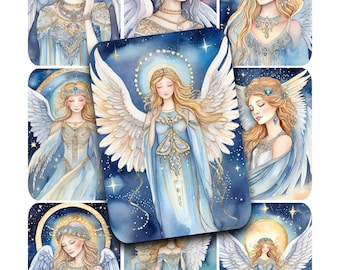 Collagekunst Blue Angel: afdrukbare ATC-kaarten (digitale download)
