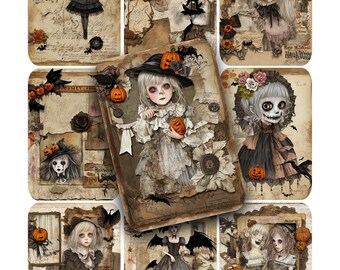 Creepy Halloween ACEO ATC Cards: Printable Collage Backgrounds (Digital Download)