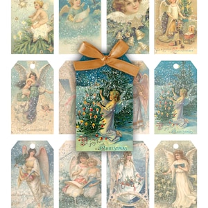 Vintage Angel Images Gift Tags  Art Journal Party Supplies  Printable Stationery Collage Papers Christmas Clip Art Antique Instant Download
