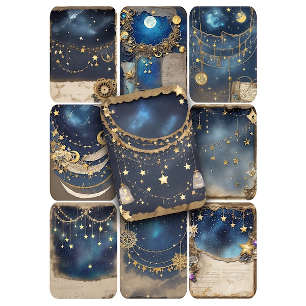 NIGHT Sky ACEO ATC Backgrounds for Collage Tags 2.5x3.5 Inches Printable Instant Download Clip Art Mermaid Clipart Junk Journals