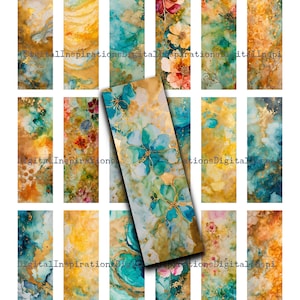 1x3, Colorful Backgrounds, Backgrounds, Microscope Slides, Pendants, Flowers, Floral, Watercolor, Abstract, Printable, Digital, Rectangle