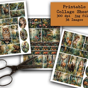 FLORA and FAUNA, Digital Ephemera, Printable Paper, Junk Journals, Snippets, Paper Strips, Forest Ephemera, Forest Journal, Forest Animals