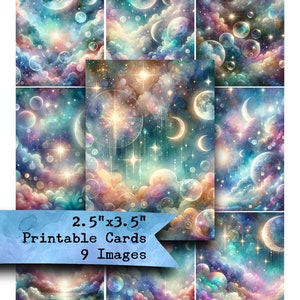 Akvarell Celestial Collage Sheet: Fantasy Space Ephemera (digital nedladdning)
