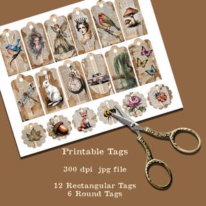 Vintage Nature Printable Tags: Shabby Chic Ephemera (Digital Download)