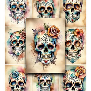 Mixed Media, Hintergründe, Vintage Tattoos, Sugar Skulls, Tag der Toten, Junk Journals, Journal Seiten, Ephemera, druckbare Karten, ACEO, ATC