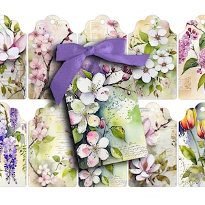 Watercolor Floral Printable Gift Tags: Botanical Junk Journal Embellishments (Digital)