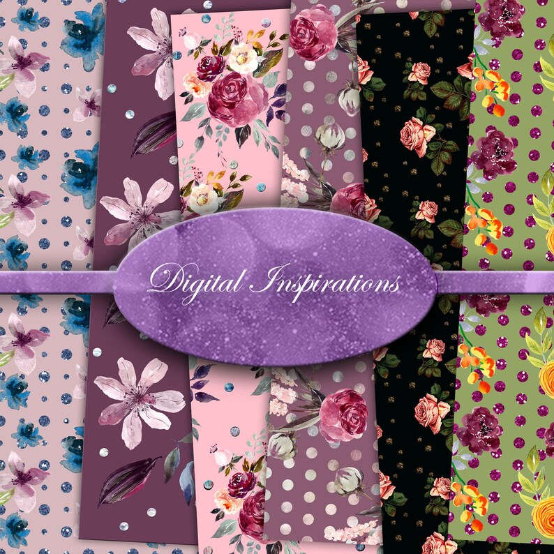 Digital Paper / Scrapbook Paper / 12x12 / Floral Paper / Etsy
