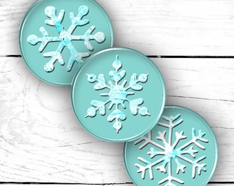 1" 1 Inch Circles Digital Collage Sheet for Pendants Round Images Snowflakes Instant Download Jewelry Supplies Printable Graphics Winter