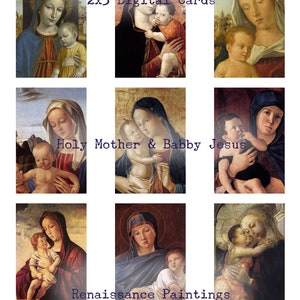 Set di 9 carte di diario digitale da 2x3 pollici, diari spazzatura scaricabili, scrapbooking, la Santa Madre, la Vergine Maria, Gesù Bambino, la Madonna