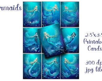 Mermaid ACEO Cards: Collage, Tags, Jewelry (2.5x3.5 in) (Printable Digital Download)