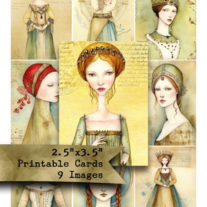 Journal Ephemera, Junk Journals, Medieval Maidens, Maidens, Medieval, Collage Sheet, Digital Sheet, Scrapbooking, Printable Paper, Ephemera