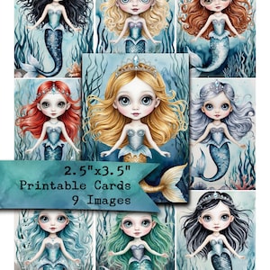 Sirènes, sous-marins, ATC, carnets indésirables, scrapbooking, ACEO, cliparts, papier imprimable, éphémères, coloré, cartes