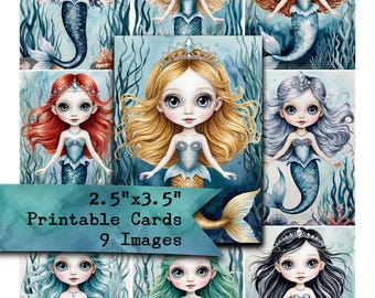 Mermaids, Under the Sea, ATC, Junk Journals, Scrapbooking, ACEO, Clipart, Printable Paper, Ephemera, Colorful, Cards