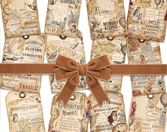 Printable Vintage Style Ephemera Tags | JPG & PNG | Junk Journal Tags (Digital Download)