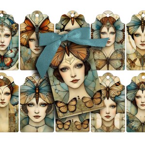BUTTERFLY GALS, feuille de collage, numérique, étiquettes, carnets indésirables, scrapbooking, papillons, vitrail, étiquettes cadeaux, imprimable, fantaisiste