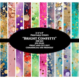 Confetti, aquarel, Afdrukbare strips, Washi, Digitale strips, Afdrukbare Washi-tape, Strips, Washi-tape, Junk Journal-benodigdheden, Clipart