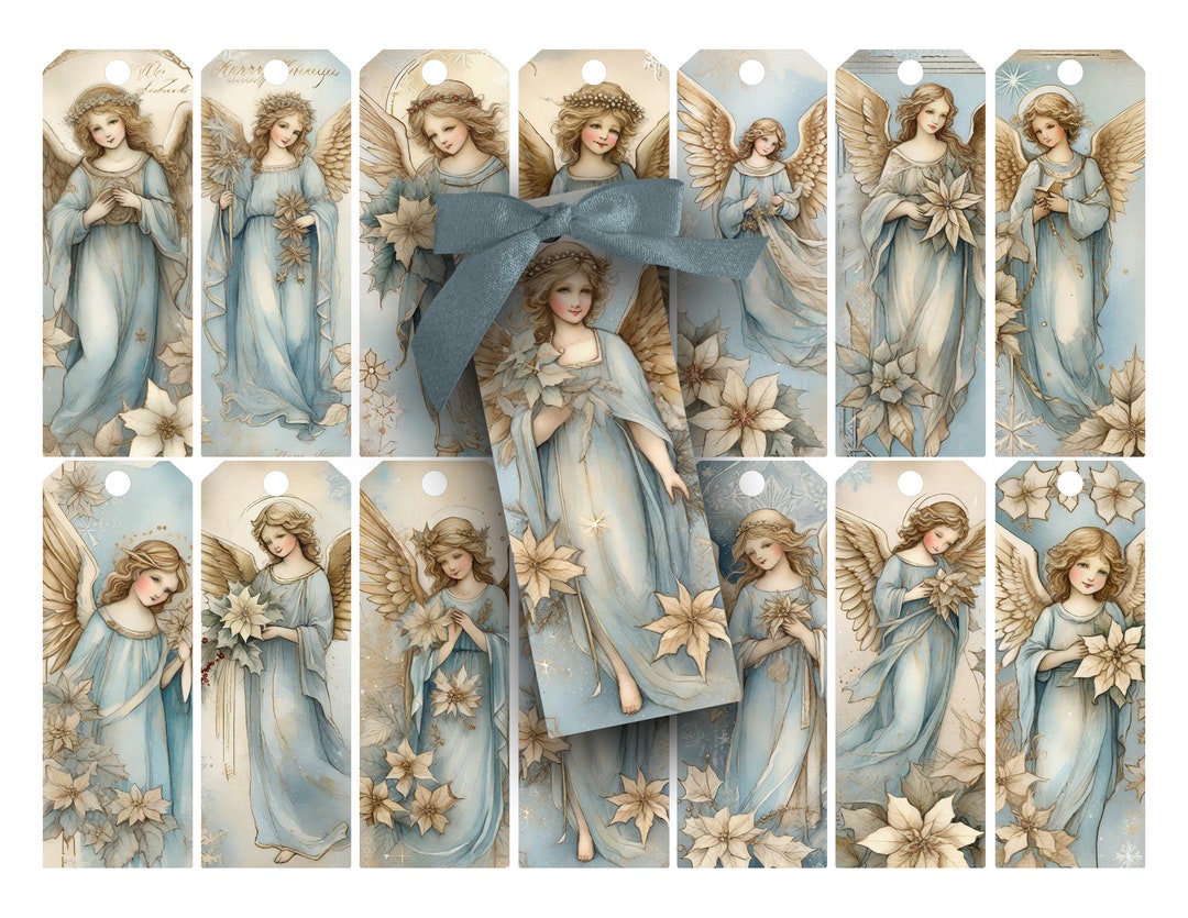 Angel Christmas Tags: Shabby Blue Printable Collage Sheet (digital) - Etsy