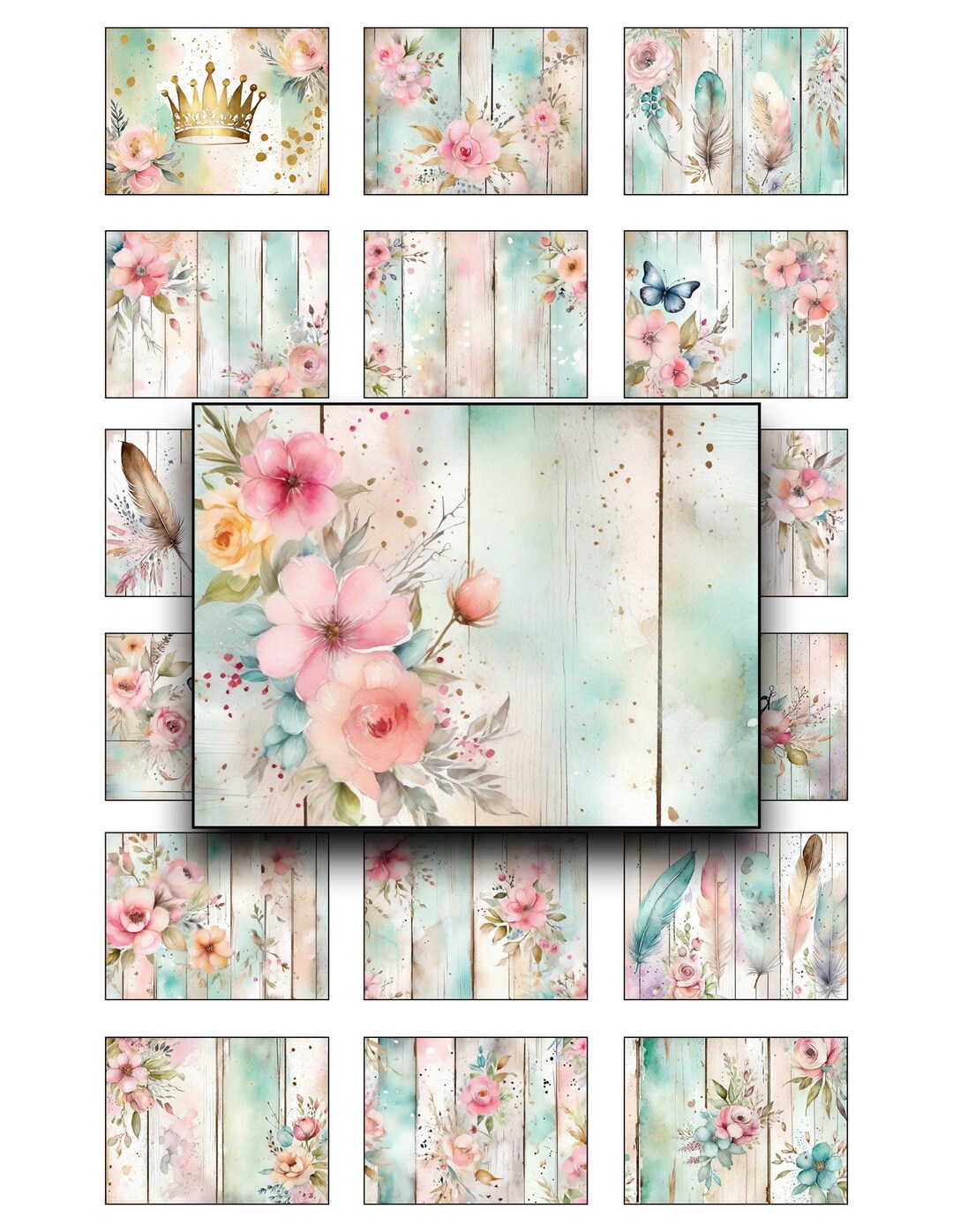 Journal Cards, Digital, Printable Cards, Flowers, Shabby, Botanical ...