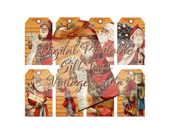 Vintage Santa Gift Tags: Printable Christmas Scrapbooking (Instant Download)