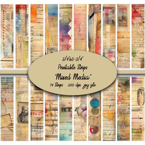 Vintage, Tecnica mista, Acquerello, Strisce stampabili, Washi, Strisce digitali, Nastro washi stampabile, Strisce, Nastro washi, Forniture per diari spazzatura