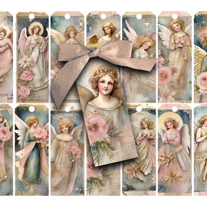 Angel Tags: Pink Victorian Style, Collage Sheet (Digital Download)