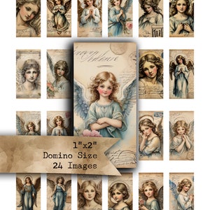 1 x 2, domino, anges, cartes postales vintage, victorien, antiquité, perlage, travaux d'aiguille, imprimable, feuille de collage, numérique, bandes, lettres de poche