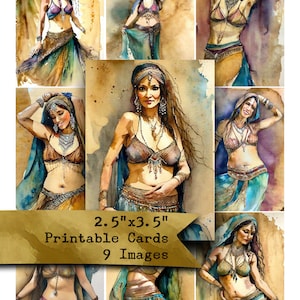 Watercolor Belly Dancers Clipart: Printable Collage Sheets (2.5x3.5 in)