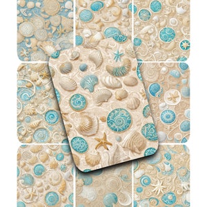 CONCHAS AZULES Fondos ATC para etiquetas de collage Revistas basura 2,5 x 3,5 pulgadas Descarga instantánea imprimible Clip Art Conchas costeras oceánicas playeras