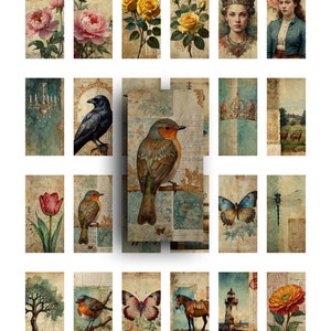 Collage Bogen, 2x5cm, Domino, Anhänger, Fantasy, Clipart, Pariser, Perlenstickerei, Handarbeit, Rahmen, Schmetterlinge, Vögel, französisch