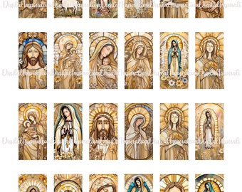 Stained Glass Religious Icon Collage Sheet: 1x2 Pendants (Digital Download)