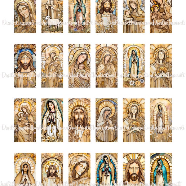 1x2, Collage Sheet, Domino Pendants, Stained Glass, Holy Mother, Jesus, Collage Sheet, Tags, Pendants, Religious, Our Lady of Guadalupe