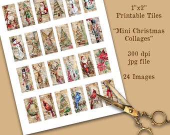 Weihnachten Mini Tiles - 1x2 Anhänger Bilder - Domino Größe - Printable
