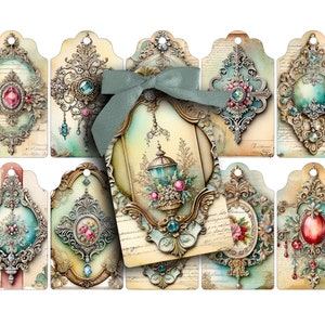 ORNEMENTS VICTORIENS, Feuille de collage, Numérique, Étiquettes, Carnets indésirables, Scrapbooking, Shabby Chic, Effet vieilli, Étiquette cadeau, Imprimable, Noël