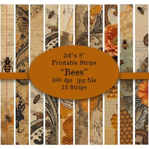 Vintage Style Grunge BEES Washi Tape Strips: Junk Journal Embellishments (Digital Download)