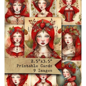 Little Red Riding Hood Watercolor Cards: Fairytale Printable Paper (Digital Download)