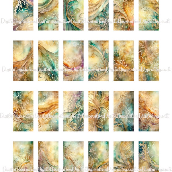 1x2, Collage Sheet, Domino Anhänger, Hintergründe, Aquarell, Wirbel, Collage Sheet, Anhänger, Anhänger, Abstrakt, Ephemera, Bunt, Unikat