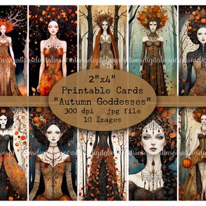 2 x 4, étiquettes, cartes, automne, déesses, fantaisiste, signets, journaux indésirables, scrapbooks, journaux éphémères, éphémères, aquarelle, numérique